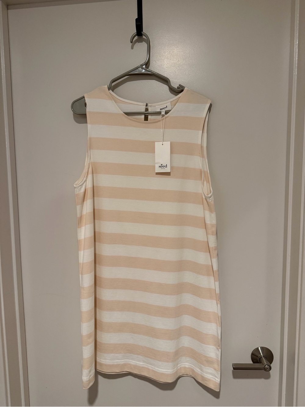 Seed Heritage Cream and Beige Striped Sleeveless Mini Dress